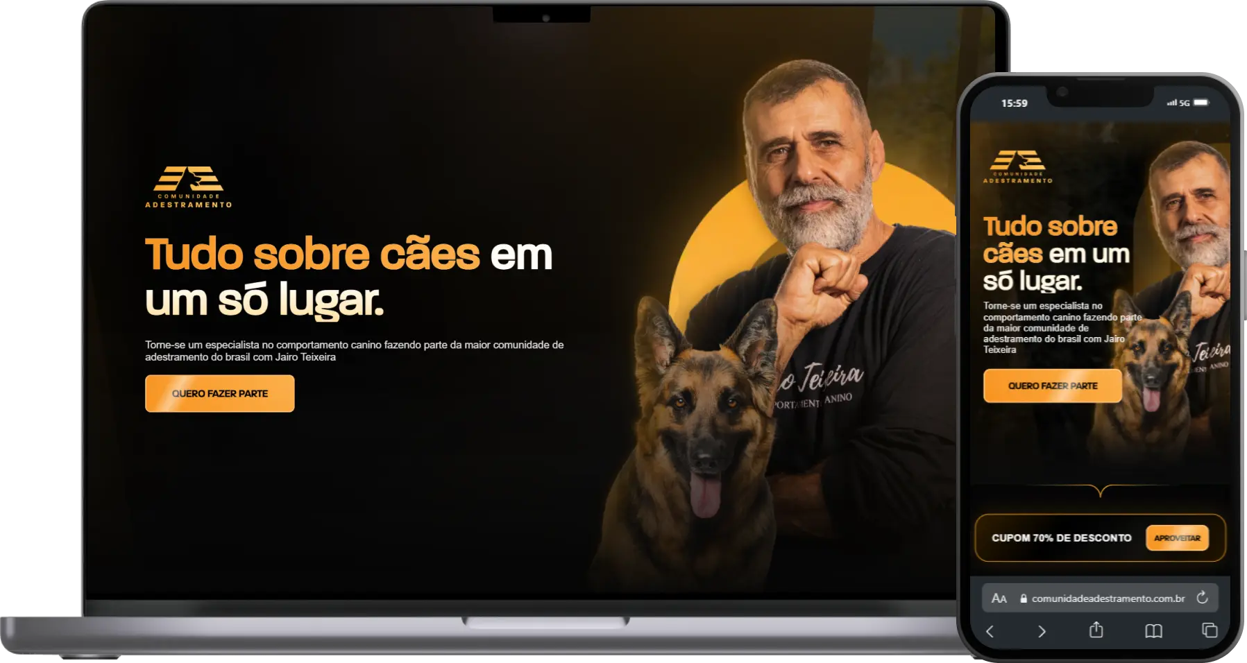 Mockup site Comunidade Adestramento